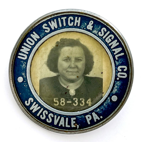 Employee photo badge for a woman worker at Union Switch & Signal (Pittsburgh/Westinghouse)