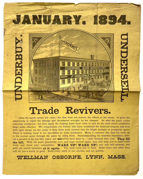 January, 1894. Trade Revivers. Underbuy. Undersell. (Osborne's Shoe Manufactory circular)
