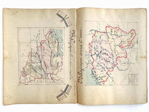 "Cahier de cartes" Large manuscript of maps by French student Denise Jumet, 1911-1912