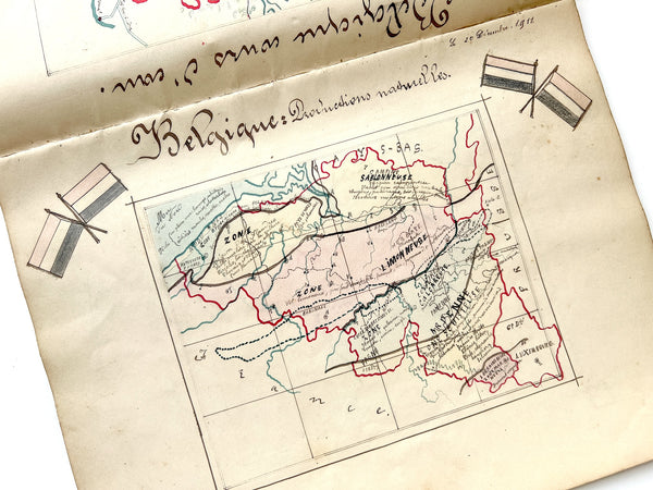 "Cahier de cartes" Large manuscript of maps by French student Denise Jumet, 1911-1912