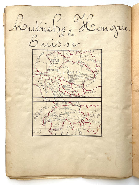 "Cahier de cartes" Large manuscript of maps by French student Denise Jumet, 1911-1912