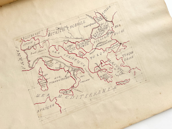 "Cahier de cartes" Large manuscript of maps by French student Denise Jumet, 1911-1912