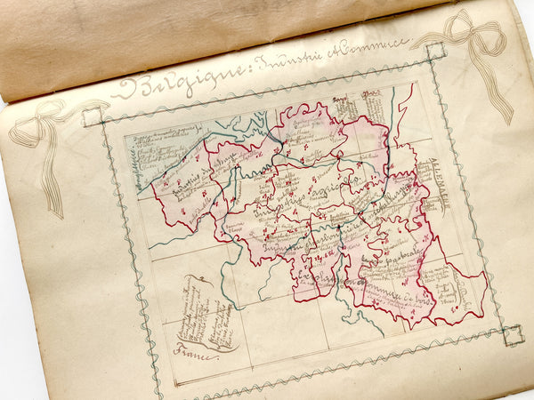 "Cahier de cartes" Large manuscript of maps by French student Denise Jumet, 1911-1912