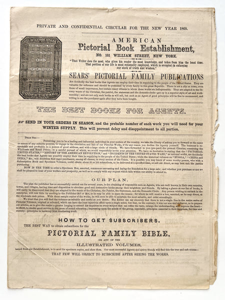[uncut circular with instruction to canvassers from the American Pictorial Book Establishment / Sears' Pictorial Family Publications]