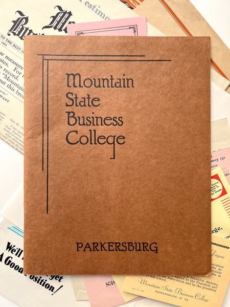 Annual Catalog of the Mountain State Business College [with]  Mountain State Business College Journal "Testimonial Edition" [and] 10 misc items, in original mailing envelope