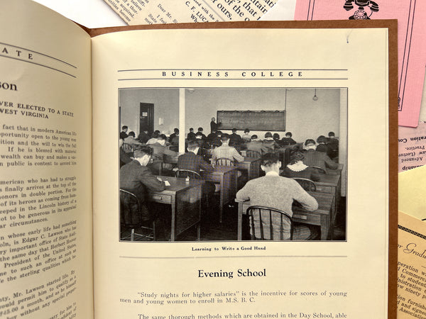 Annual Catalog of the Mountain State Business College [with]  Mountain State Business College Journal "Testimonial Edition" [and] 10 misc items, in original mailing envelope