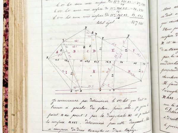 Cours d'arpentage - 1861 Illustrated manuscript course notebook