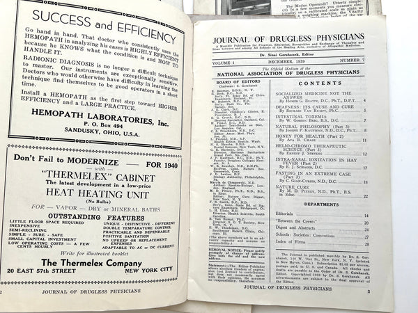 Five issues of The Journal of Drugless Physicians, 1939-1940