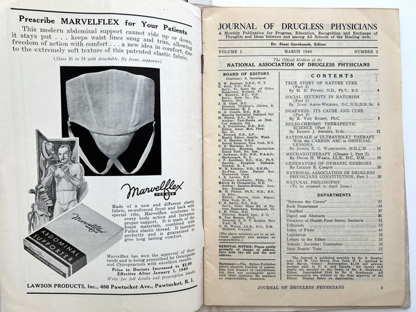 Five issues of The Journal of Drugless Physicians, 1939-1940