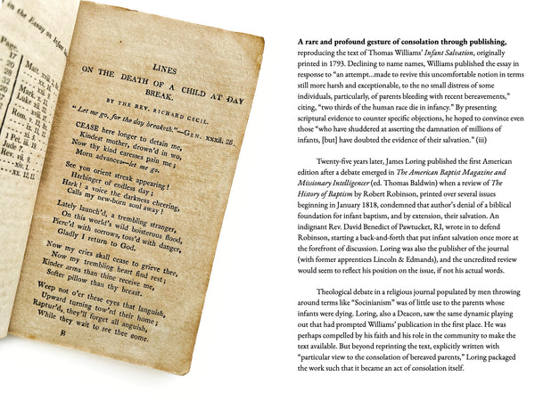 Infant Salvation: An essay to prove the salvation of all who die in infancy, with answers to objections. Written with a particular view to the consolation of bereaved parents.