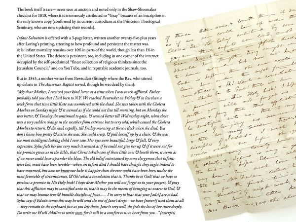 Infant Salvation: An essay to prove the salvation of all who die in infancy, with answers to objections. Written with a particular view to the consolation of bereaved parents.