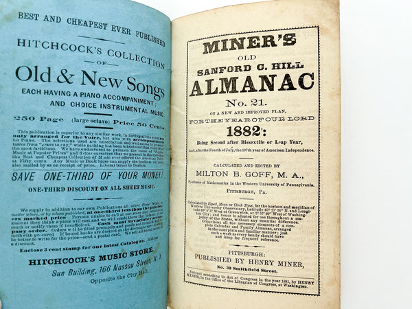 Miner's Old Sanford C. Hill Almanac No. 21...1882