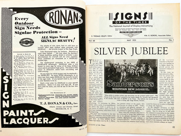 Signs of the Times: The National Journal of Display Advertising, May 1931. Vol. 68, No. 1 (Silver Jubilee Issue)