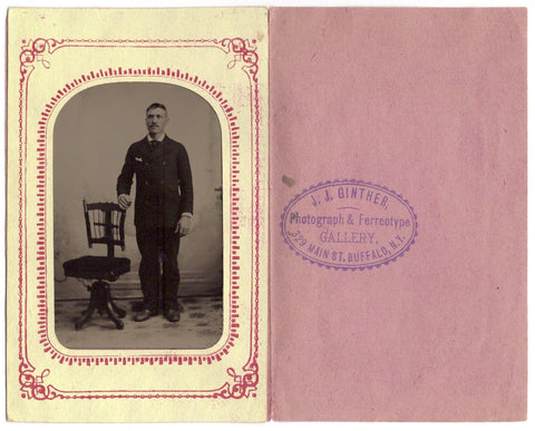 Tintype portrait of a gentleman with an ornate swivel chair (photograph)