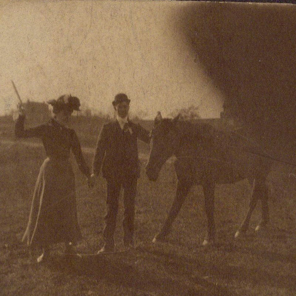 Two cabinet photographs of domestic scenes with farm animals