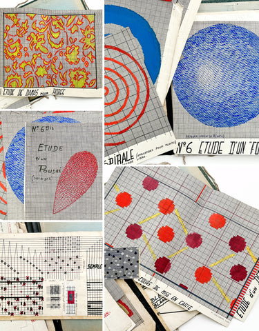 Cours de mise-en-carte: A portfolio of student work in producing "point paper" drafts for weaving, 1949-1951.