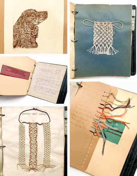 Mid-Century binder of work in handicraft, including braiding, printing and weaving, with many mounted specimens and instructions for working.