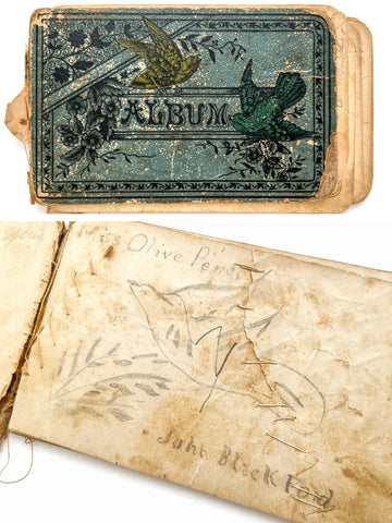 1890s autograph book with drawings and vernacular repairs