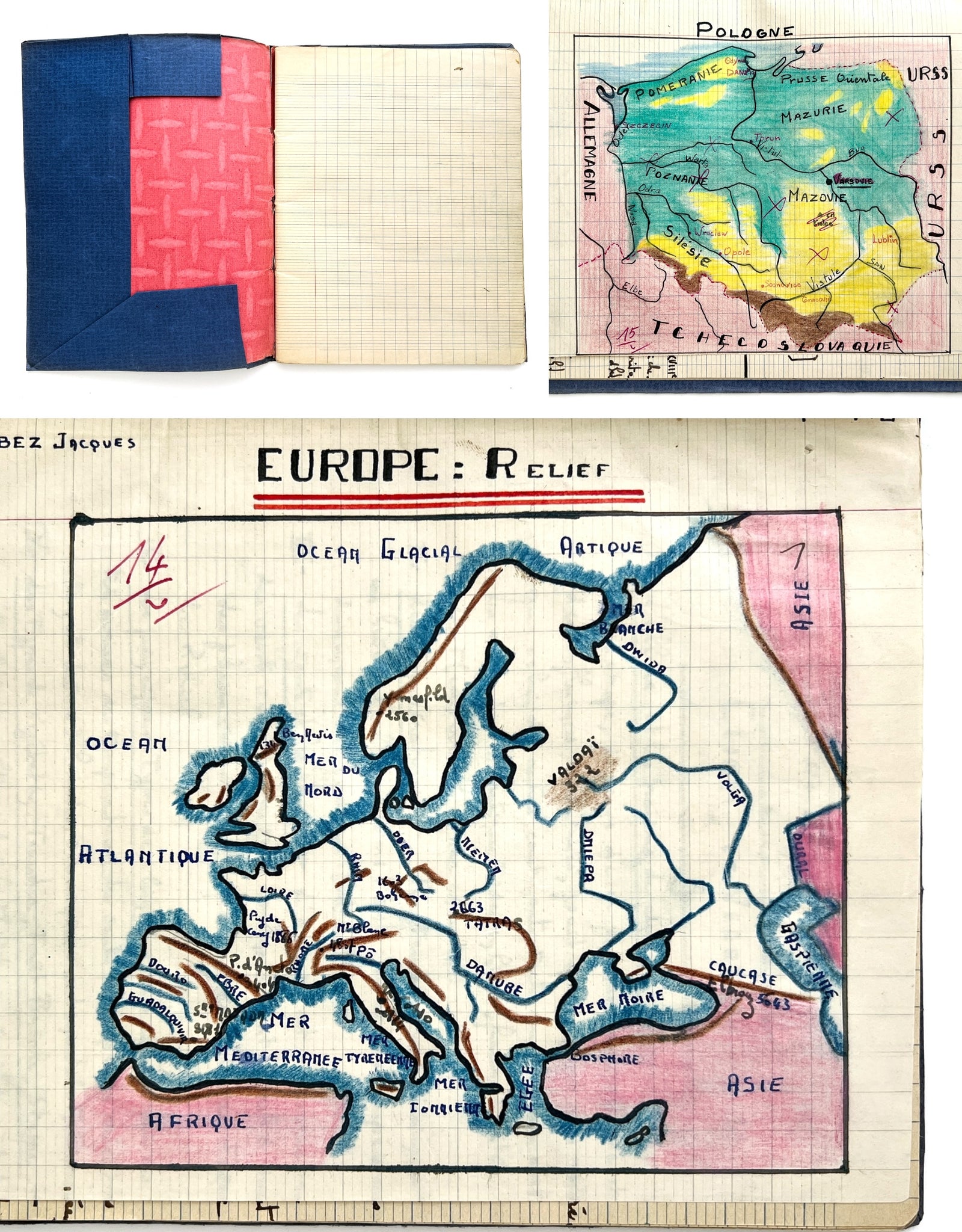 Geography notebook with 17 original drawn maps