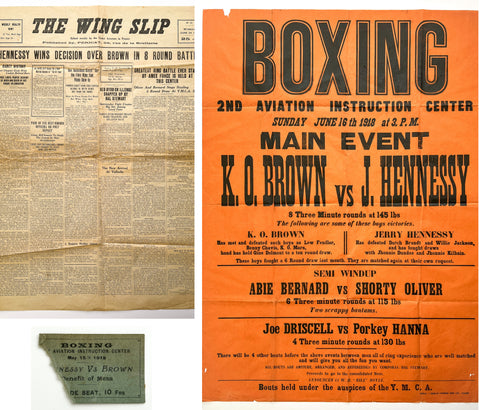 Three rare WWI A.E.F. Air Service items: The Wing Slip cadet newspaper, Boxing broadside & match ticket