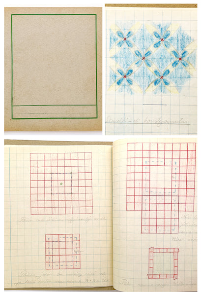 Finnish Manuscript Sewing Book with Hand Drawn Color Diagrams (Sloyd Handicraft Student Notebook)