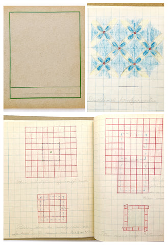 Finnish Manuscript Sewing Book with Hand Drawn Color Diagrams (Sloyd Handicraft Student Notebook)
