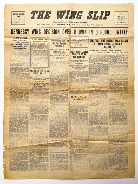 The Wing Slip No. 13, Monday June 24, 1918. (Final issue, WWI AEF soldier newspaper)