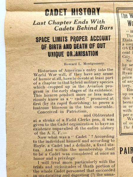 Three rare WWI A.E.F. Air Service items: The Wing Slip cadet newspaper, Boxing broadside & match ticket