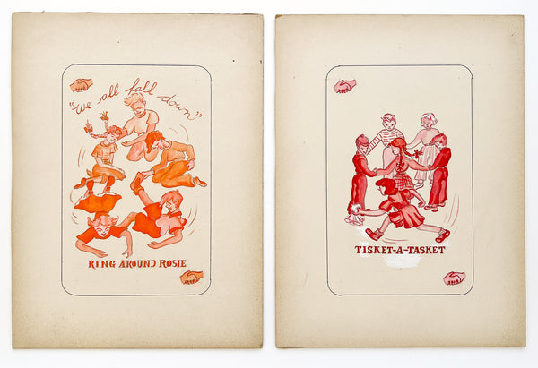 Two original nursery rhyme illustrations in gouache