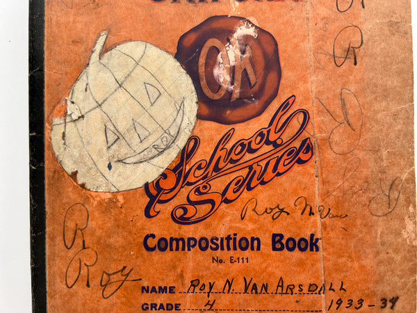 Roy's Fall 1933 4th grade class notebook with lots of drawings (Halloween!)