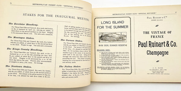 Official Souvenir of the Inaugural Meeting of the Metropolitan Jockey Club Race Course at Jamaica, L.I. April 27, 1903