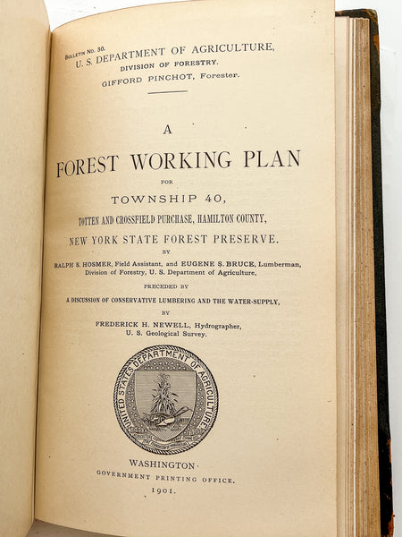 Bound volume of 9 major US Department of Agriculture Division of Forestry bulletins, 1899-1901