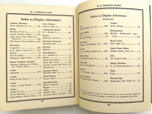 H. C. Bohack Co., Inc. Diary, Household Helps 1930 (cover title)