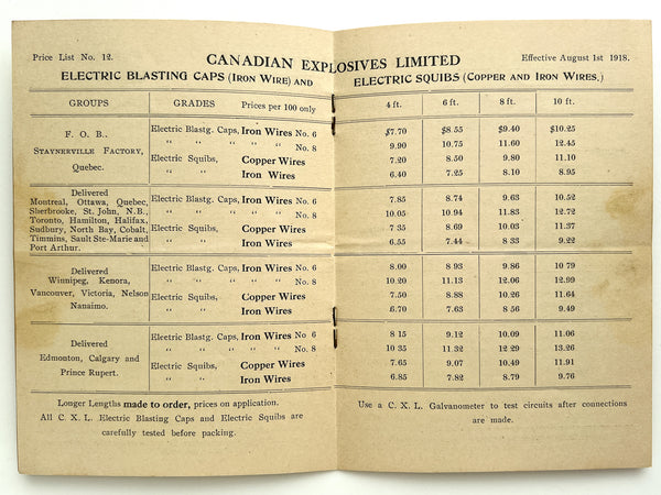 Blasting Accessories Price List No. 12 (Aug 1, 1918)