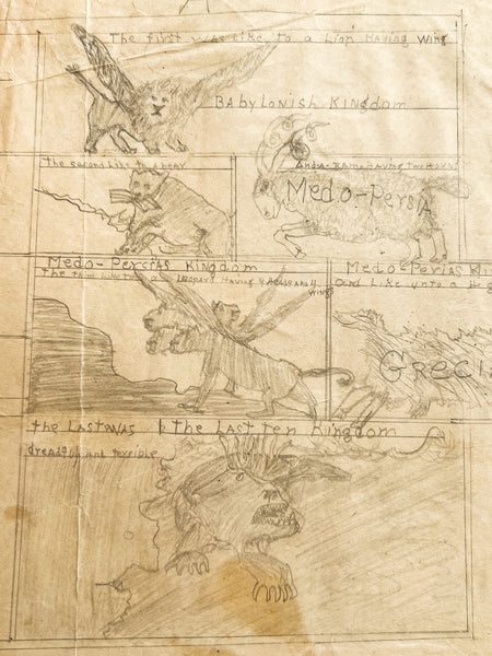1939 Mount Vernon Academy student scrapbook with drawings related to Seventh-day Adventist eschatology (plus photos and cartoons and boy stuff)