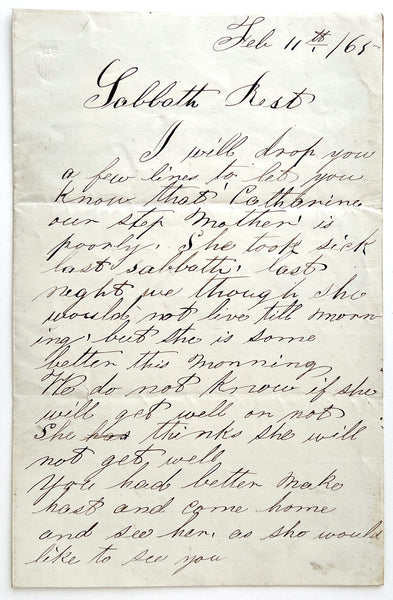 1865 Letter to Adolphus H. Smith about his stepmother's imminent death