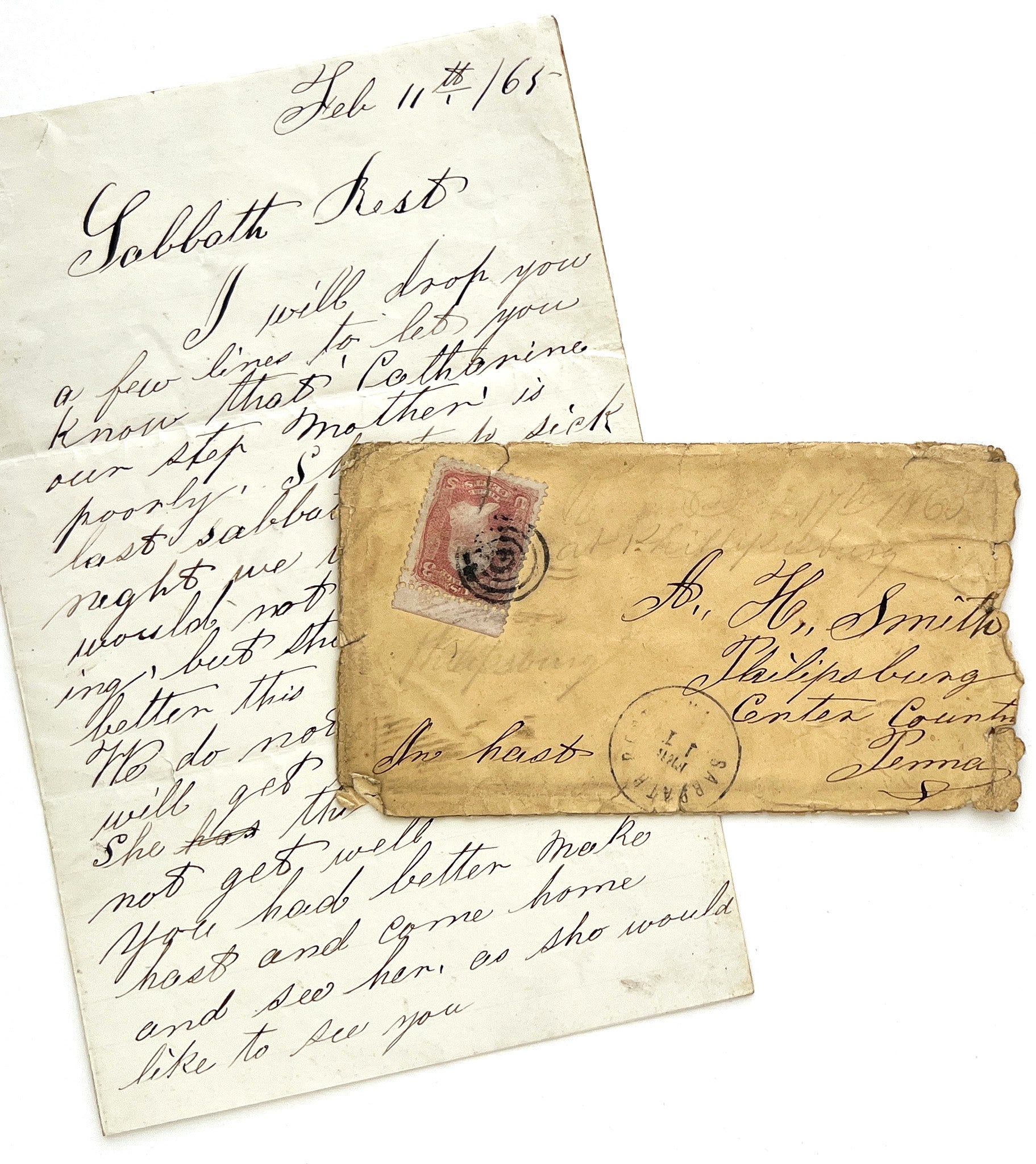 1865 Letter to Adolphus H. Smith about his stepmother's imminent death