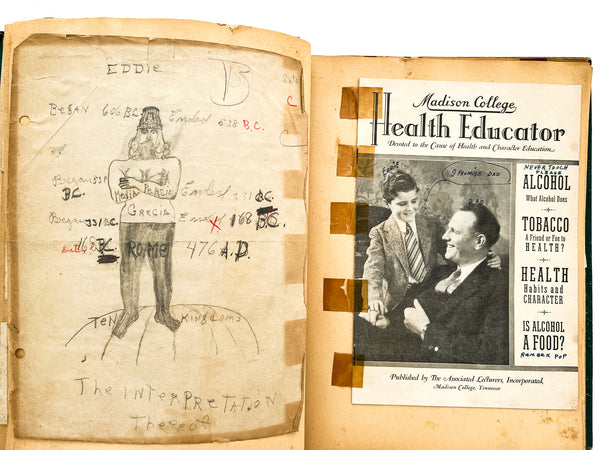1939 Mount Vernon Academy student scrapbook with drawings related to Seventh-day Adventist eschatology (plus photos and cartoons and boy stuff)