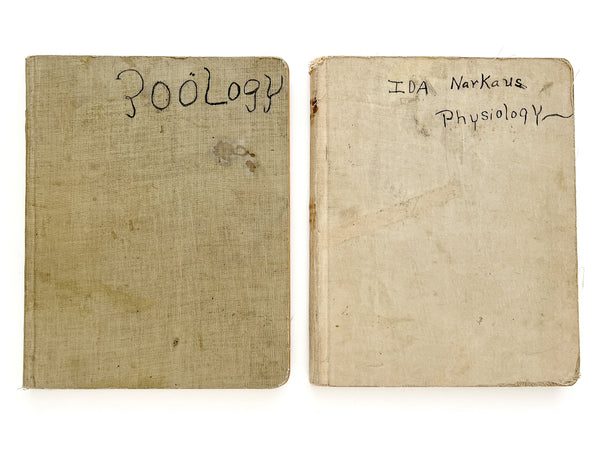 Two illustrated student manuscript notebooks for courses in Physiology and Zoology by a young woman in Oregon, 1910