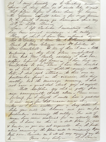 1859 autograph letter from "D. D. Domer" at the Missionary Institute in Selinsgrove, PA