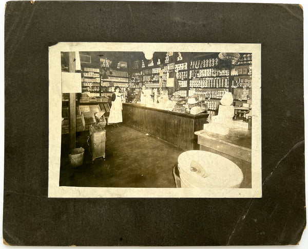 General store interior with visible packaging, Pittsburgh ca. 1900