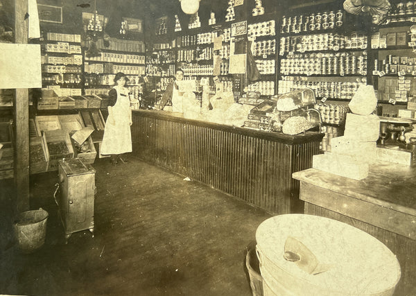 General store interior with visible packaging, Pittsburgh ca. 1900