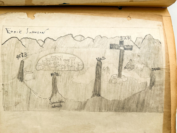 1939 Mount Vernon Academy student scrapbook with drawings related to Seventh-day Adventist eschatology (plus photos and cartoons and boy stuff)