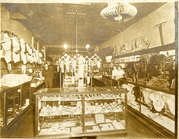 Large photograph of women's gloves, furs and jewelry inside Finn's Department Store, Coraopolis PA