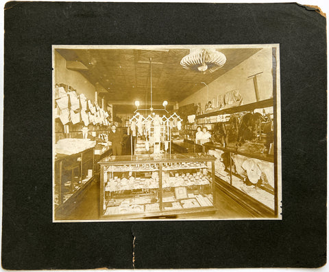 Large photograph of women's gloves, furs and jewelry inside Finn's Department Store, Coraopolis PA