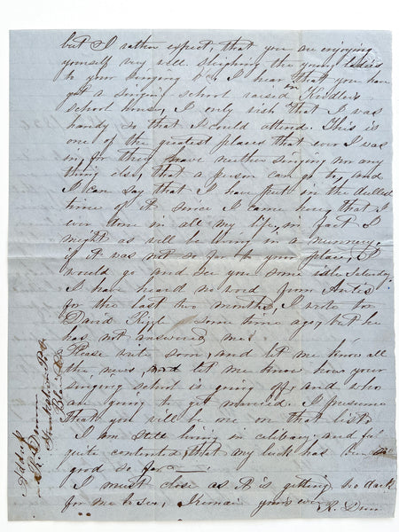 1856 Autograph letter from a bored, celibate man teaching in Blair County, PA, who "might as well be living in a nunnery"