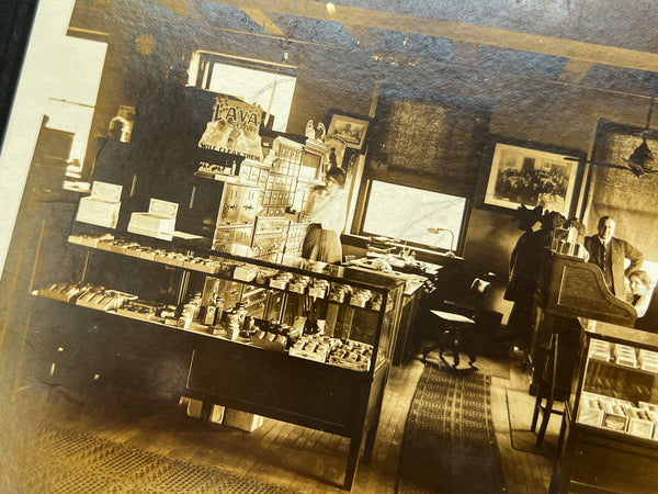 Large photograph inside the W. W. Waltke Co., St. Louis ca. 1900, soap displays and working women