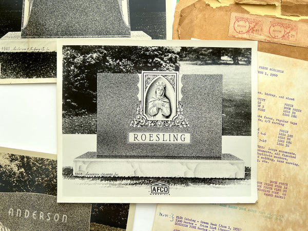 Photographs and price lists for AFCO granite headstones ca. 1956-1964 Anderson-Friberg Co.