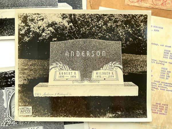 Photographs and price lists for AFCO granite headstones ca. 1956-1964 Anderson-Friberg Co.