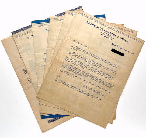 The first five illustrated circulars and price list from Barre Blue Granite Company, 1934-1935